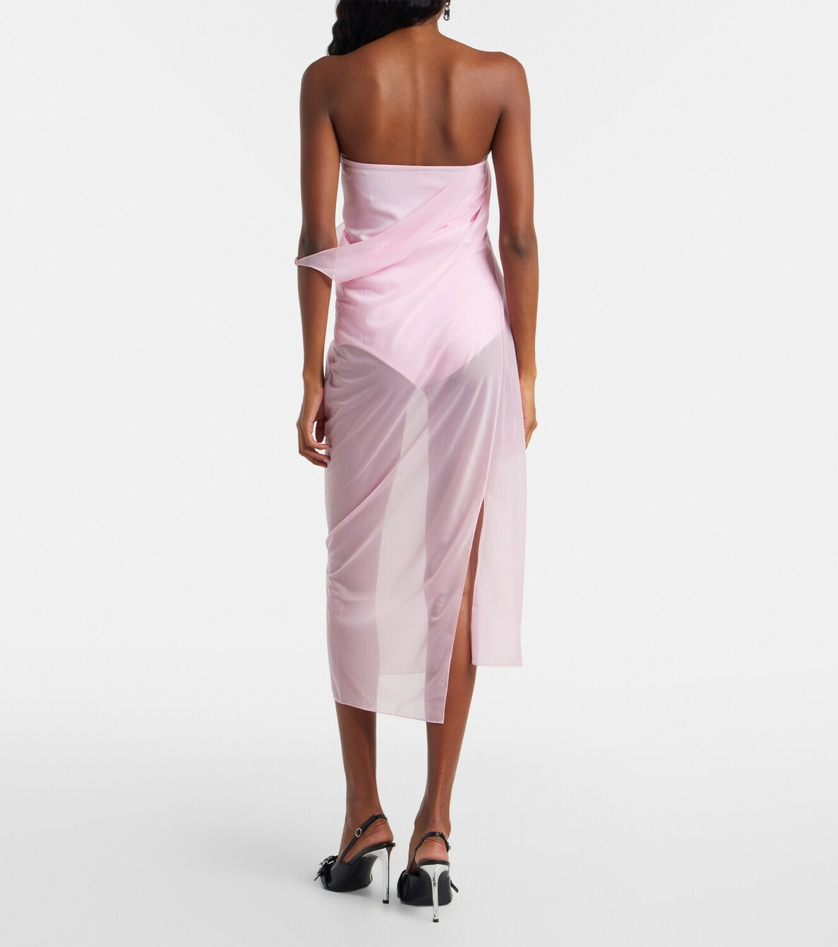 Courrèges Draped sheer jersey crêpe midi dress