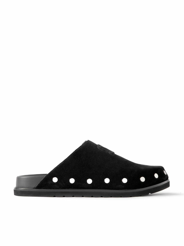 Photo: CELINE - Triomphe Logo-Appliquéd Studded Suede Mules - Black
