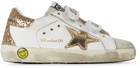 Golden Goose Baby White & Gold Glitter Old School Spur Velcro Sneakers