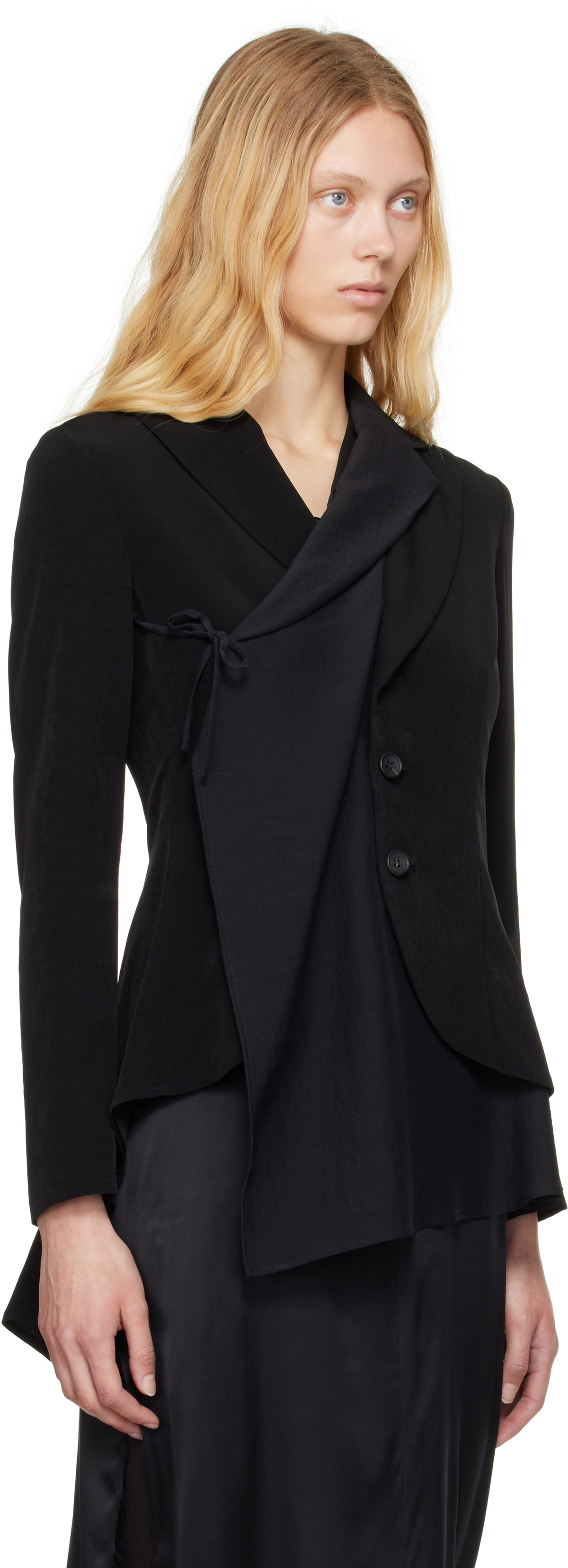 YOHJI YAMAMOTO Black Crepe De Chine 2 Layered Wrap Blazer