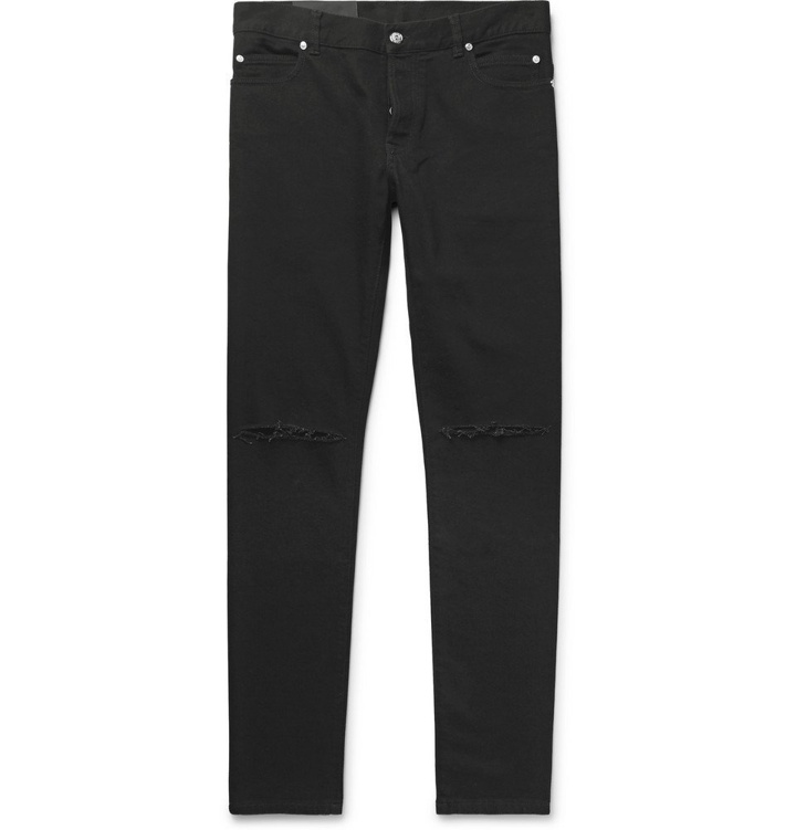 Photo: Balmain - Slim-Fit Logo-Embroidered Distressed Denim Jeans - Men - Black