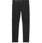 Balmain - Slim-Fit Logo-Embroidered Distressed Denim Jeans - Men - Black