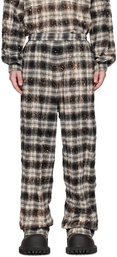 Photo: We11done Black & Off-White Crinkled Check Trousers