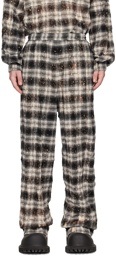 We11done Black & Off-White Crinkled Check Trousers