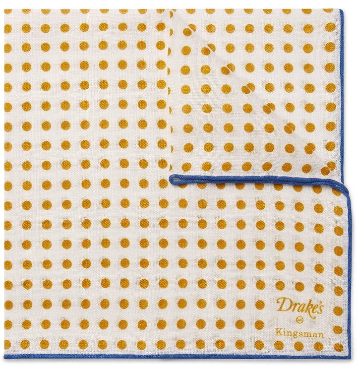 Photo: Kingsman - Drake's Polka-Dot Linen Pocket Square - Yellow