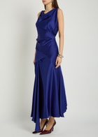 Victoria Beckham Posy Asymmetric Satin Maxi Dress Indigo