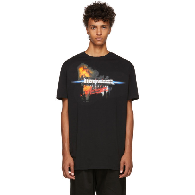 Photo: Balmain Black Oversized Printed Cotton T-Shirt