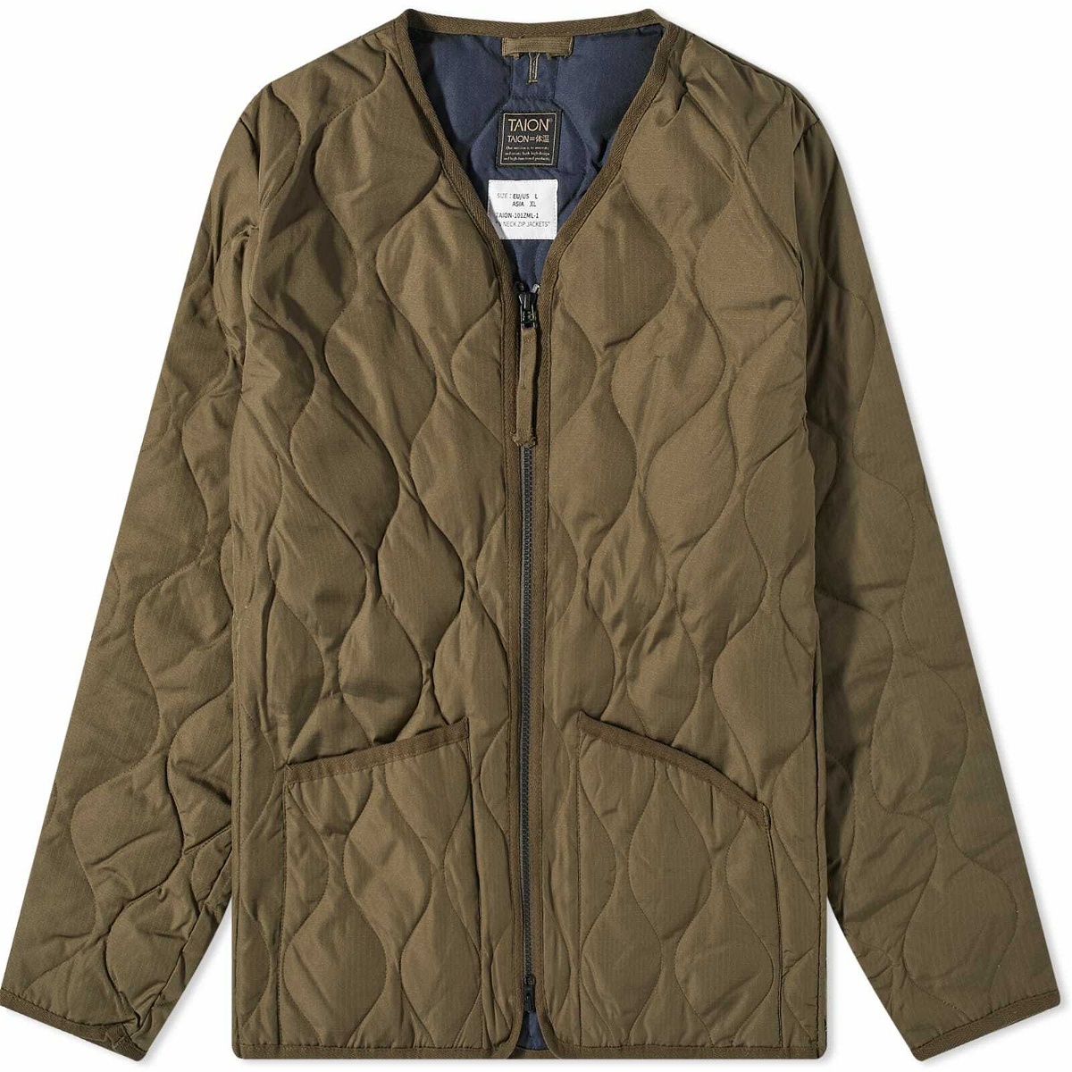 Taion Men's Military Zip Down Jacket in Dark Olive Taion Extra