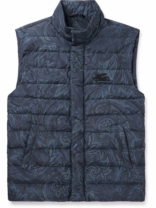 Photo: Etro - Logo-Embroidered Paisley-Print Quilted Shell Down Gilet - Blue