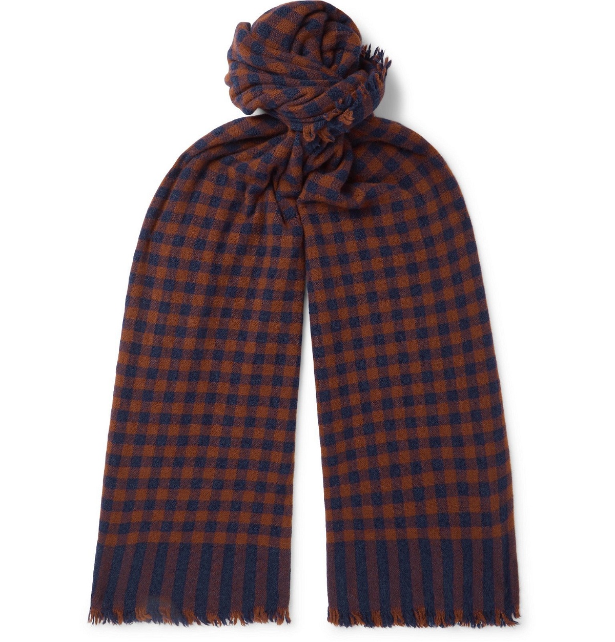 Photo: Begg & Co - Beaufort Fringed Checked Wool and Cashmere-Blend Scarf - Blue
