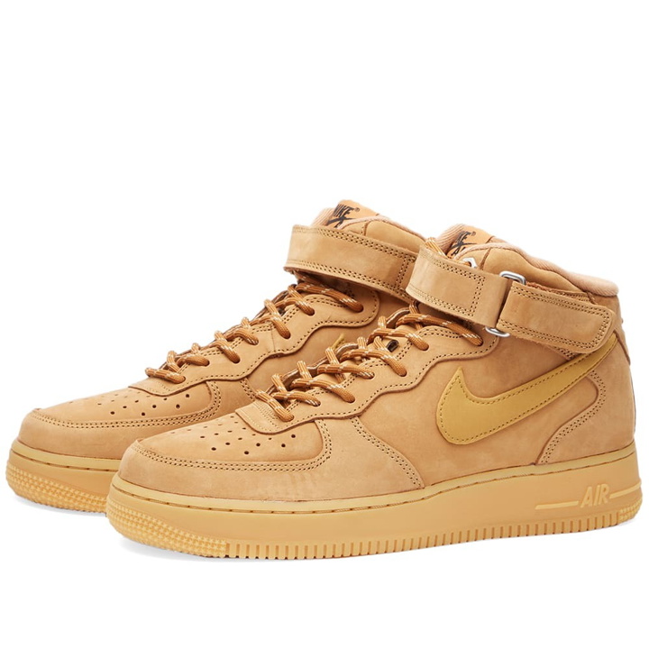 Photo: Nike Men's Air Force 1 Mid '07 WB Sneakers in Flax. Light Brown/Black