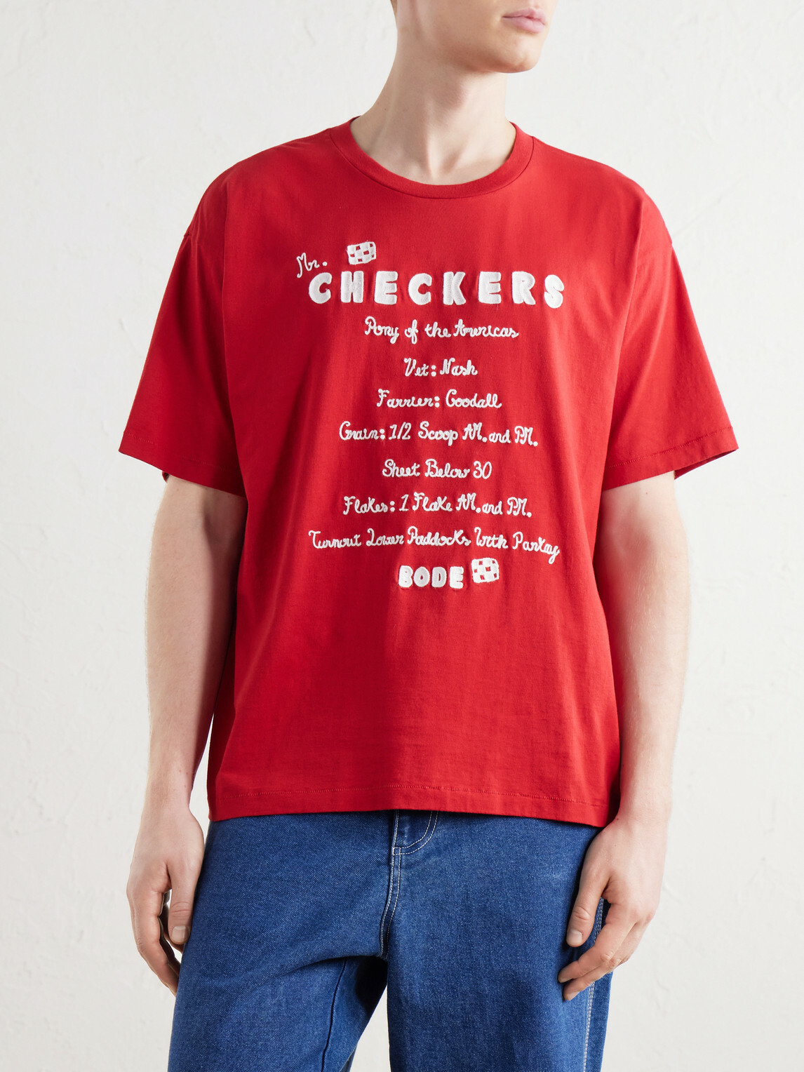 BODE - Embroidered Cotton-Jersey T-Shirt - Red