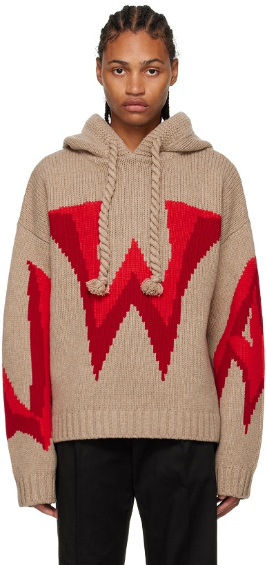 Photo: JW Anderson Taupe & Red Gothic Chunky Hoodie