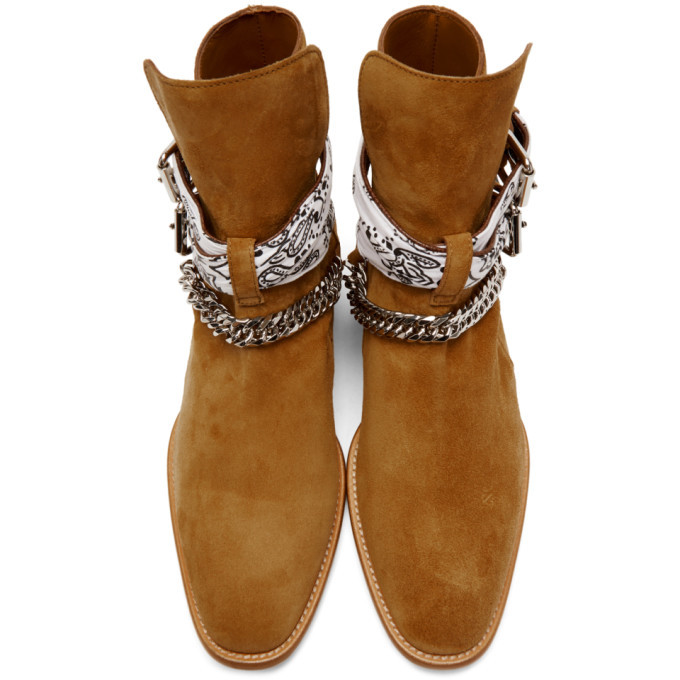 AMIRI Tan Suede Boots with Black Bandana Detail 100% Authentic AMIRI Tan Suede Bandana Buckle Boots Size 9  main image 3