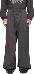 We11done Gray Western Embroidered Trousers