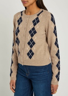 Reformation Clara Argyle Cashmere Cardigan Beige