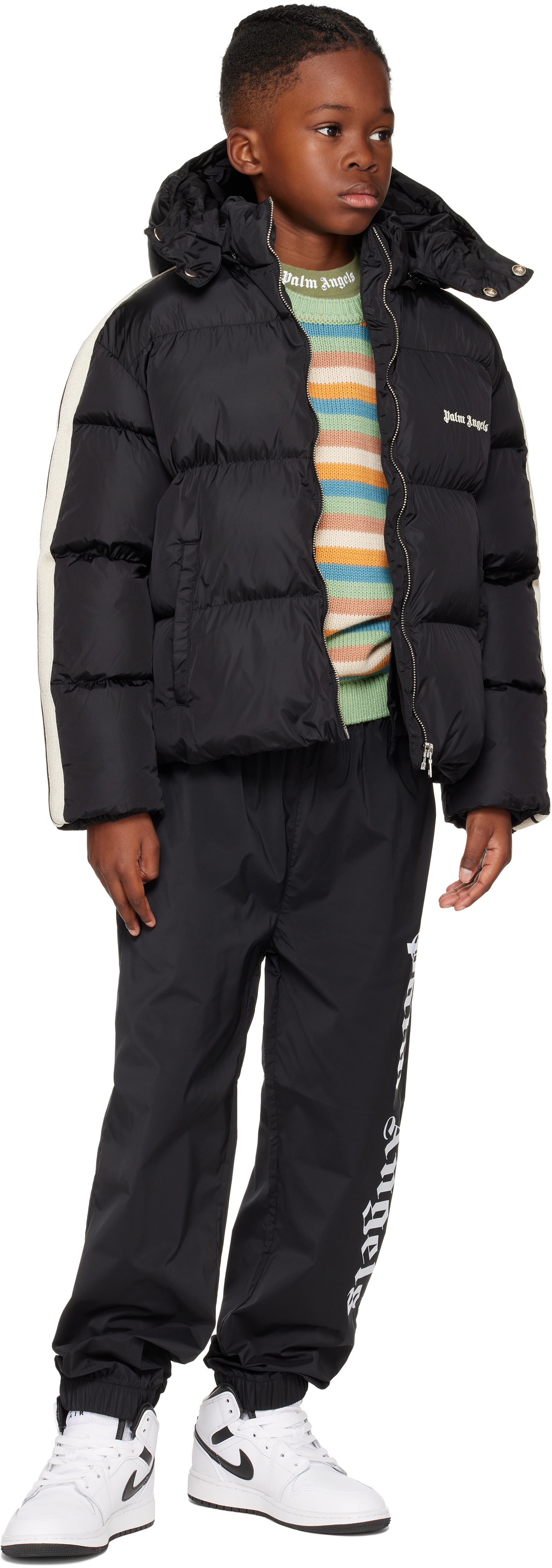Palm Angels Kids Black Hooded Puffer Jacket