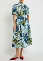 Erdem Printed Cotton-poplin Midi Skirt Blue