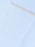 Zegna - Slim-Fit Leather-Trimmed Cotton-Piqué Polo Shirt - Blue