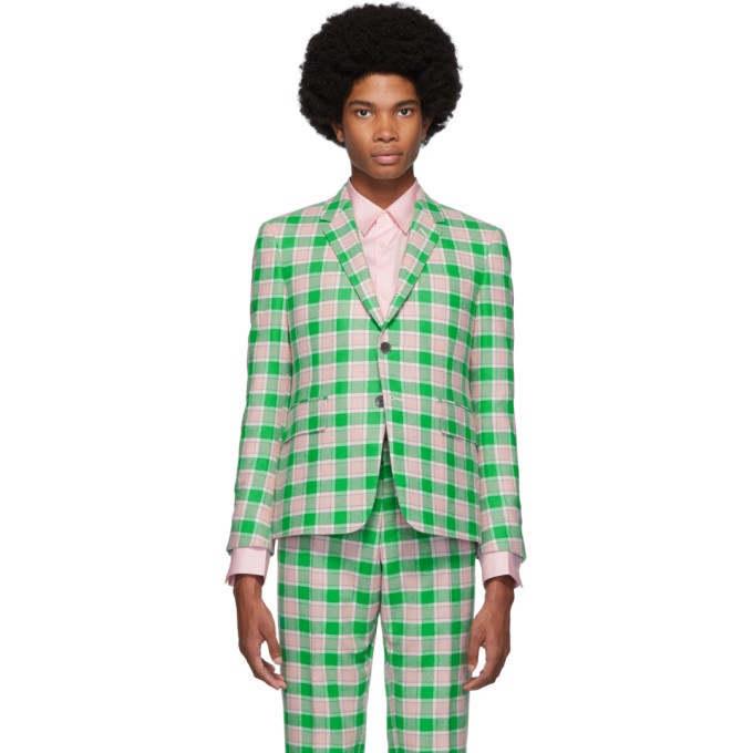 Photo: Thom Browne Green and Pink Flannel Check Blazer