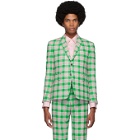 Thom Browne Green and Pink Flannel Check Blazer