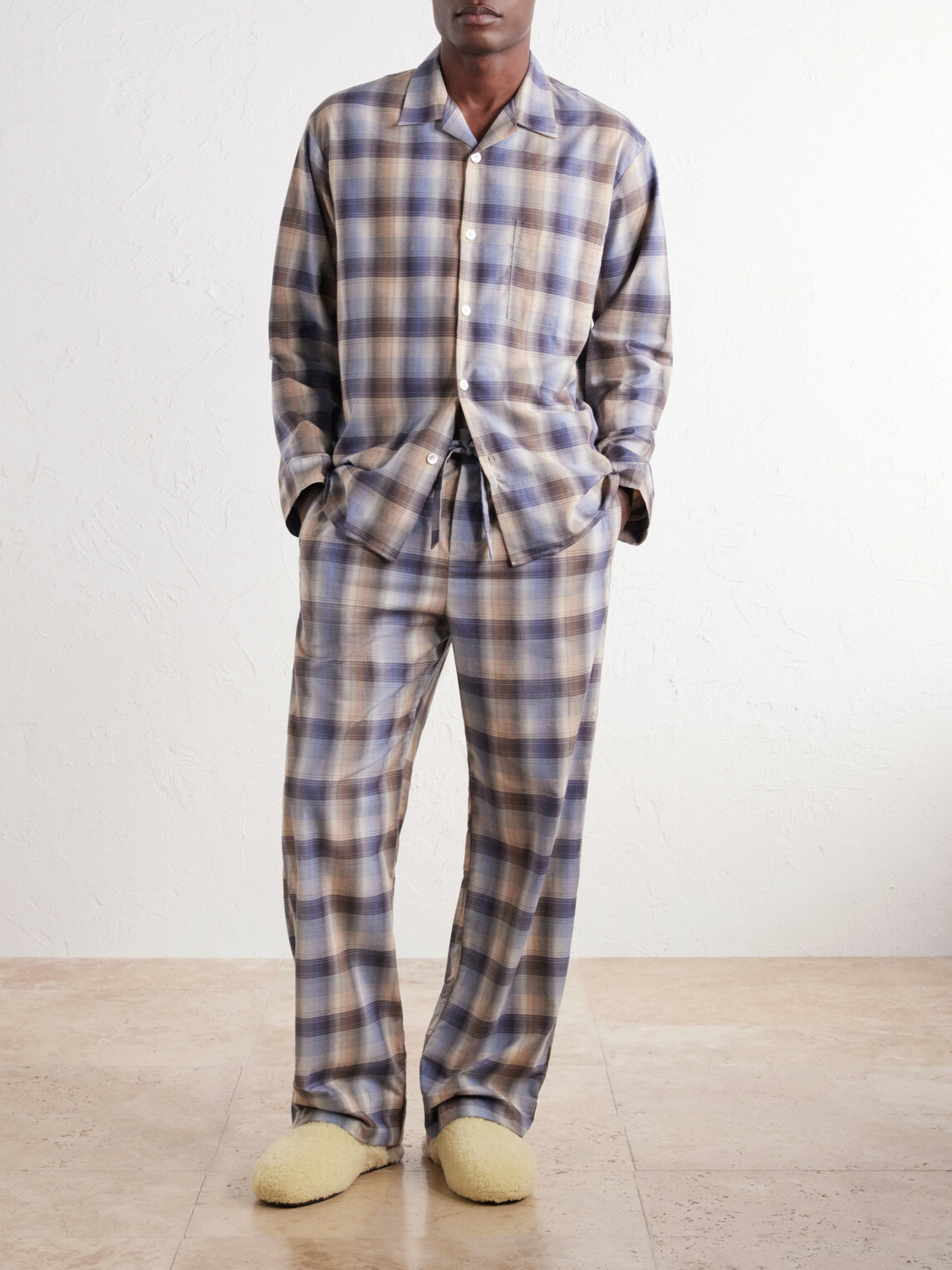 TEKLA - Auralee Checked Organic Cotton-Flannel Pyjama Shirt - Blue