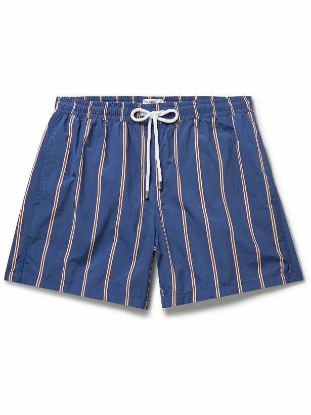 Photo: Kingsman - Drake's Slim-Fit Mid-Length Striped Swim Shorts - Blue