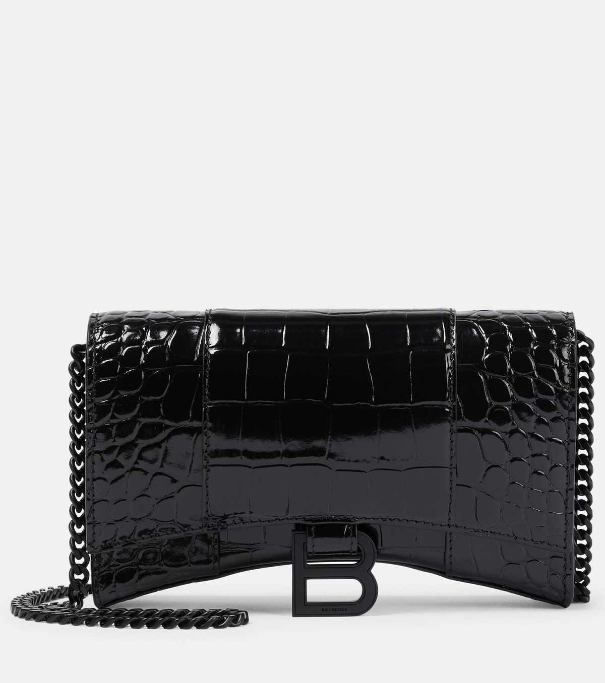 Balenciaga - Hourglass croc-effect leather wallet on chain