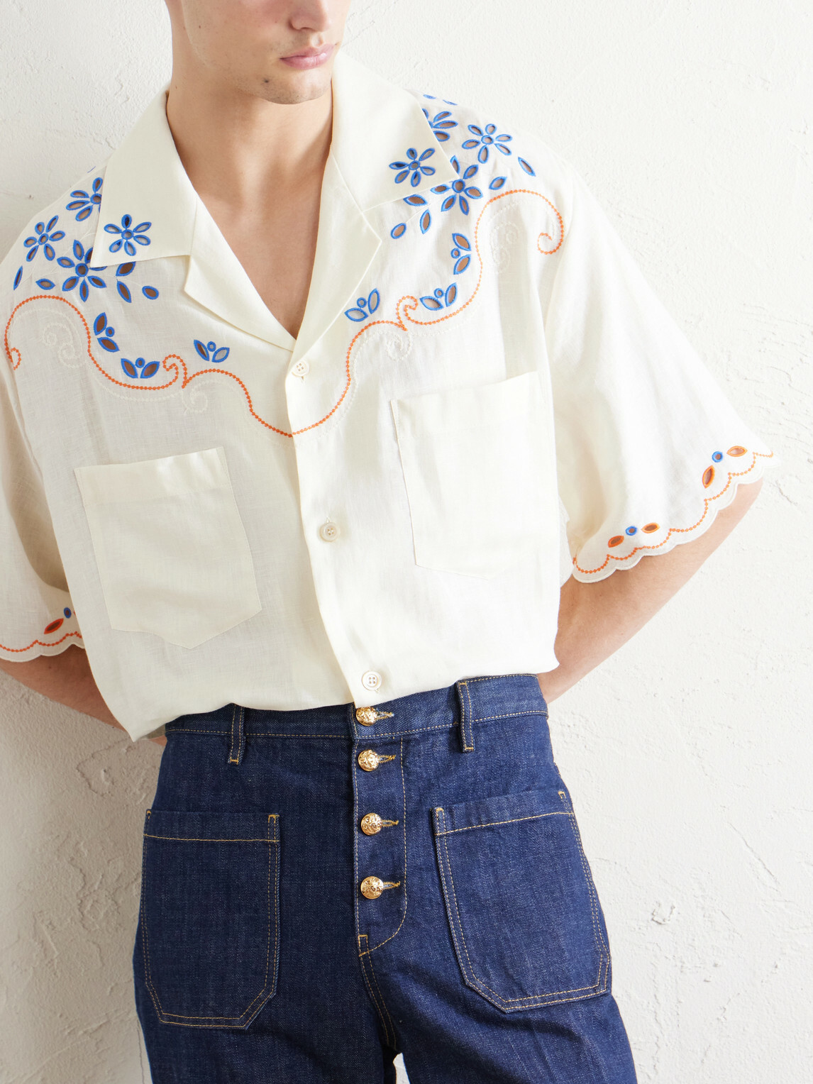 Valentino Garavani - Camp-Collar Embroidered Linen Shirt - Neutrals