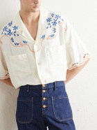 Valentino Garavani - Camp-Collar Embroidered Linen Shirt - Neutrals
