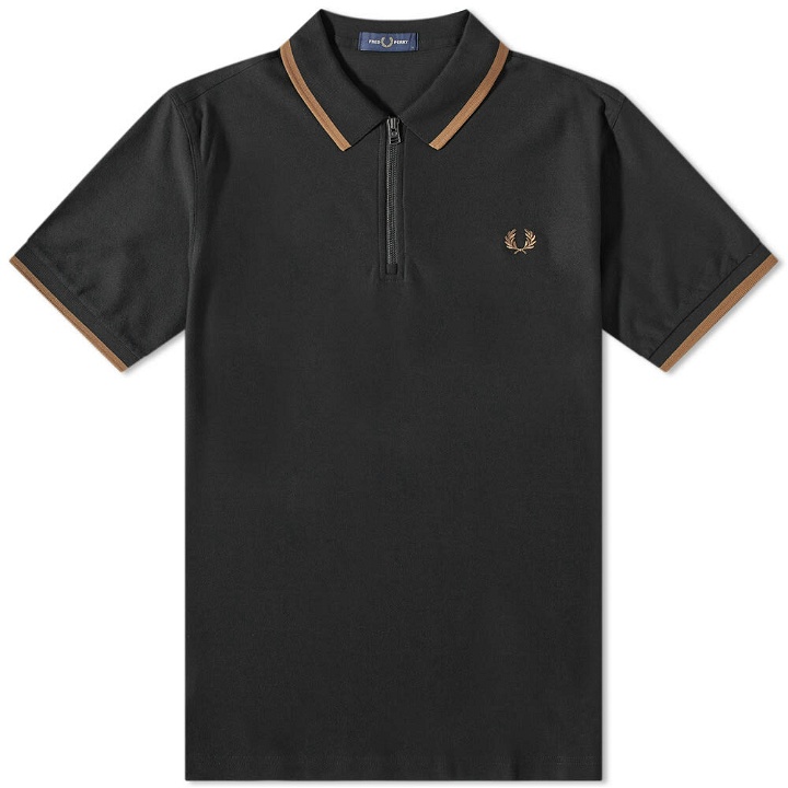 Photo: Fred Perry Men's Zip Neck Crepe Polo Shirt in Black