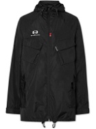 Balenciaga - Oversized Logo-Appliquéd Embroidered Shell Hooded Jacket - Black