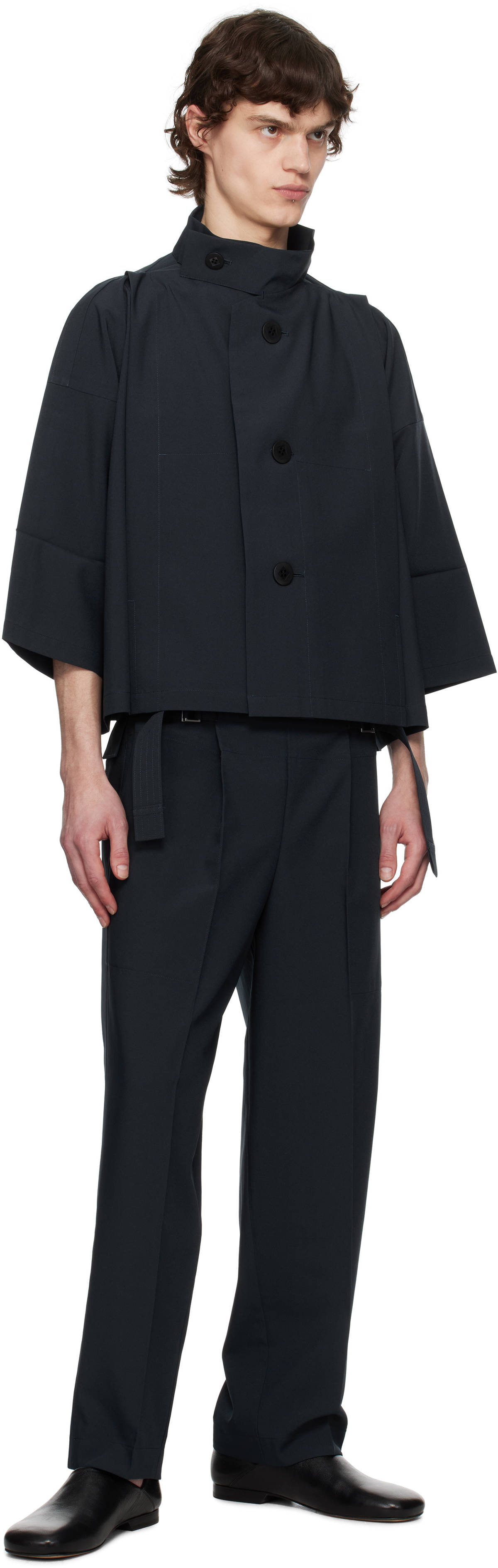132 5. ISSEY MIYAKE Navy Flat Tuck Trousers