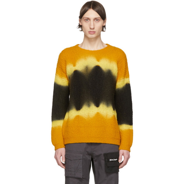 Photo: Palm Angels Yellow and Black Tie-Dye Casentino Sweater