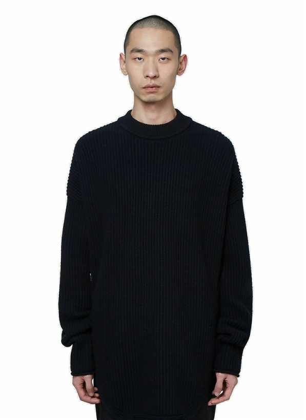 Photo: Contrast Panel Chunky-Knit Sweater in Black