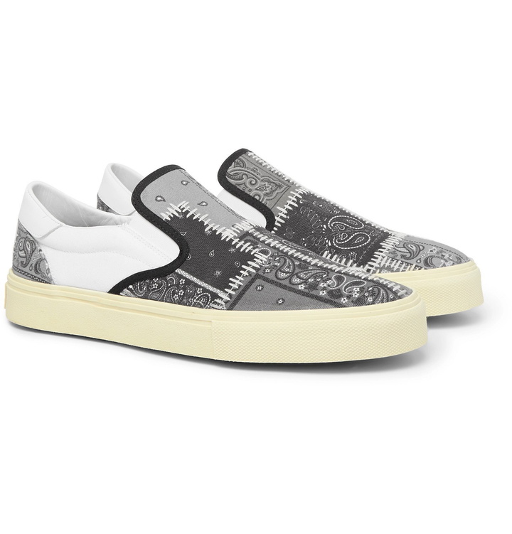 Photo: AMIRI - Leather-Trimmed Bandana-Print Canvas Slip-On Sneakers - Gray