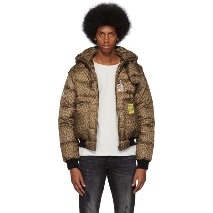 R13 Tan and Black Leopard Down Jacket R13