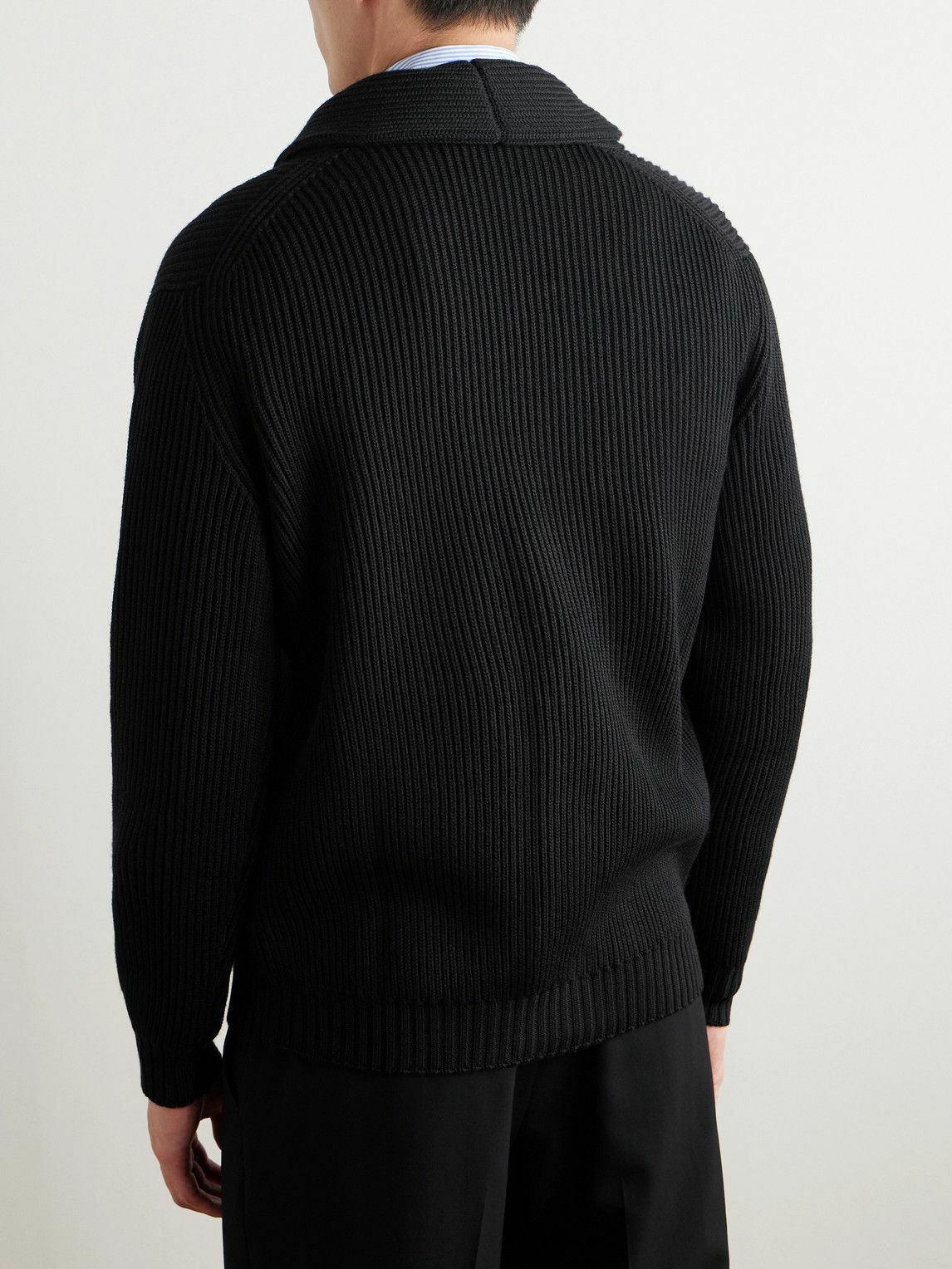 Thom Sweeney - Shawl-Collar Ribbed Merino Wool Cardigan - Black
