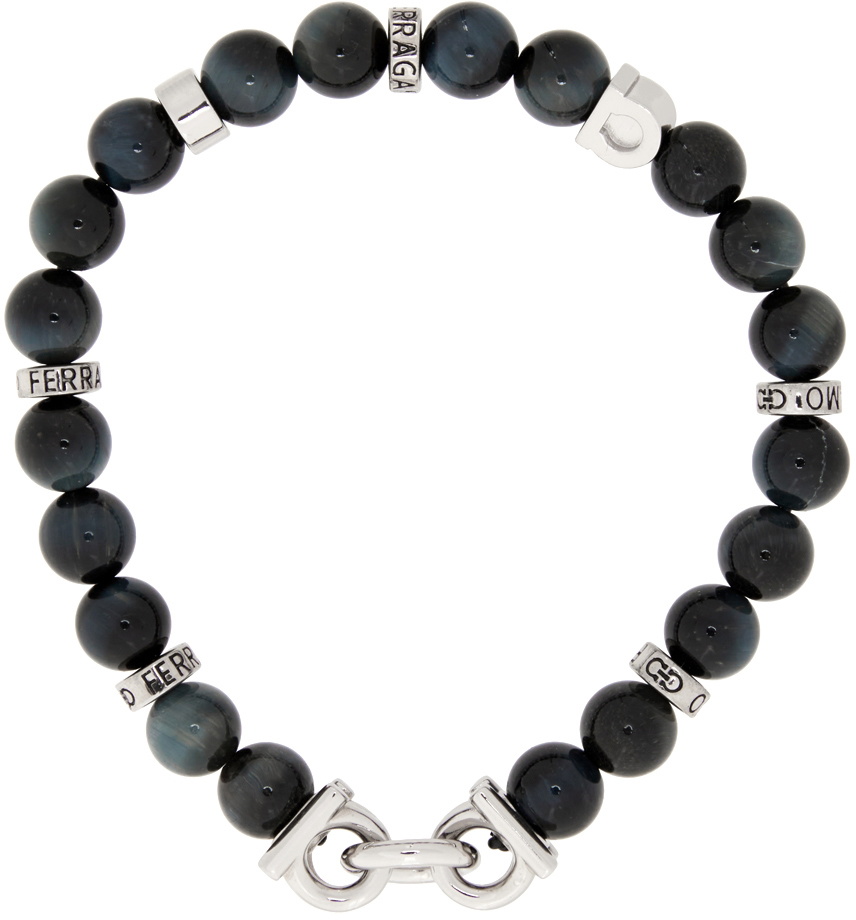 Salvatore Ferragamo Grey Beaded Gancini Bracelet Salvatore