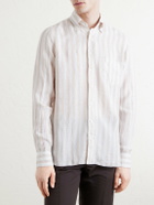 J. Mueser - Button-Down Collar Striped Linen Shirt - Brown
