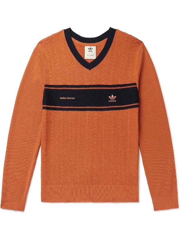 Photo: adidas Consortium - Wales Bonner Striped Embroidered Ribbed Wool-Blend Sweater - Orange