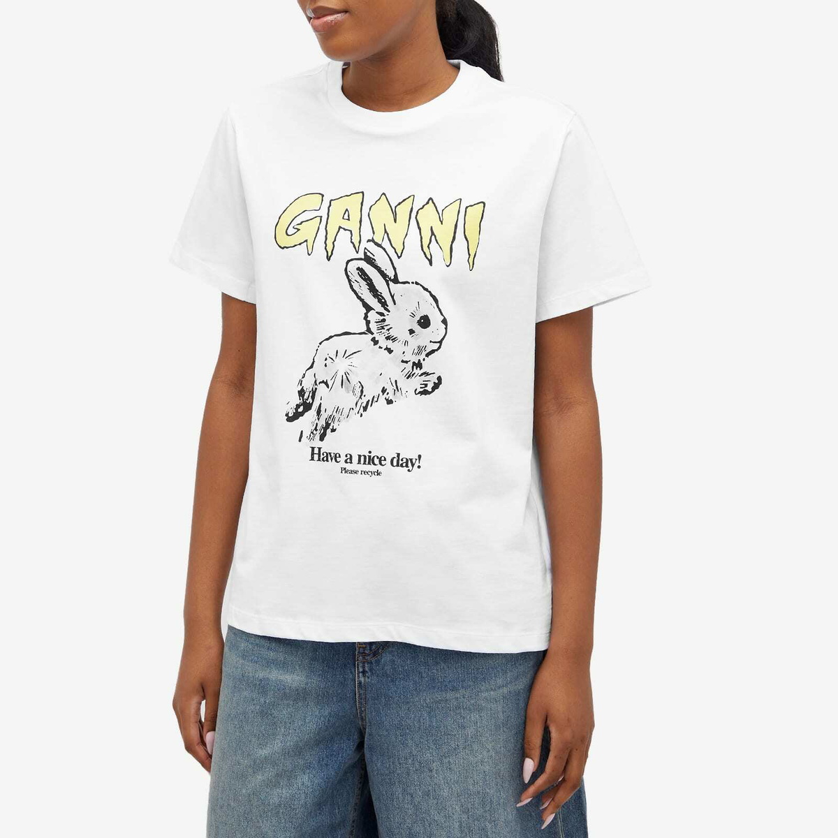 GANNI Women's Bunny relaxed t-shirt in Bright White GANNI