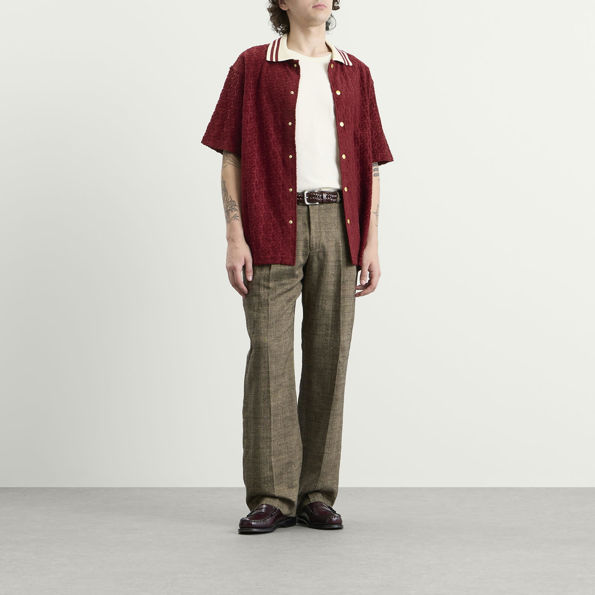 Drôle de Monsieur Men's Monogram Shirt in Wine