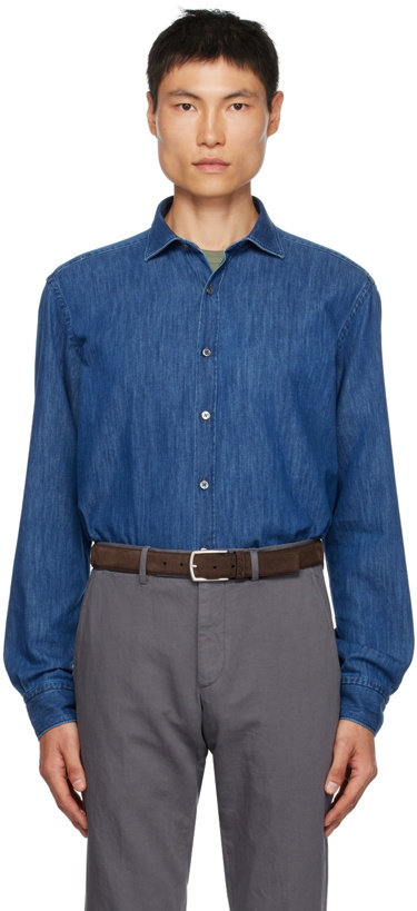 Photo: ZEGNA Blue Button Denim Shirt