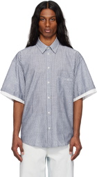 le PÈRE Navy Double Short Sleeve Button Down Shirt