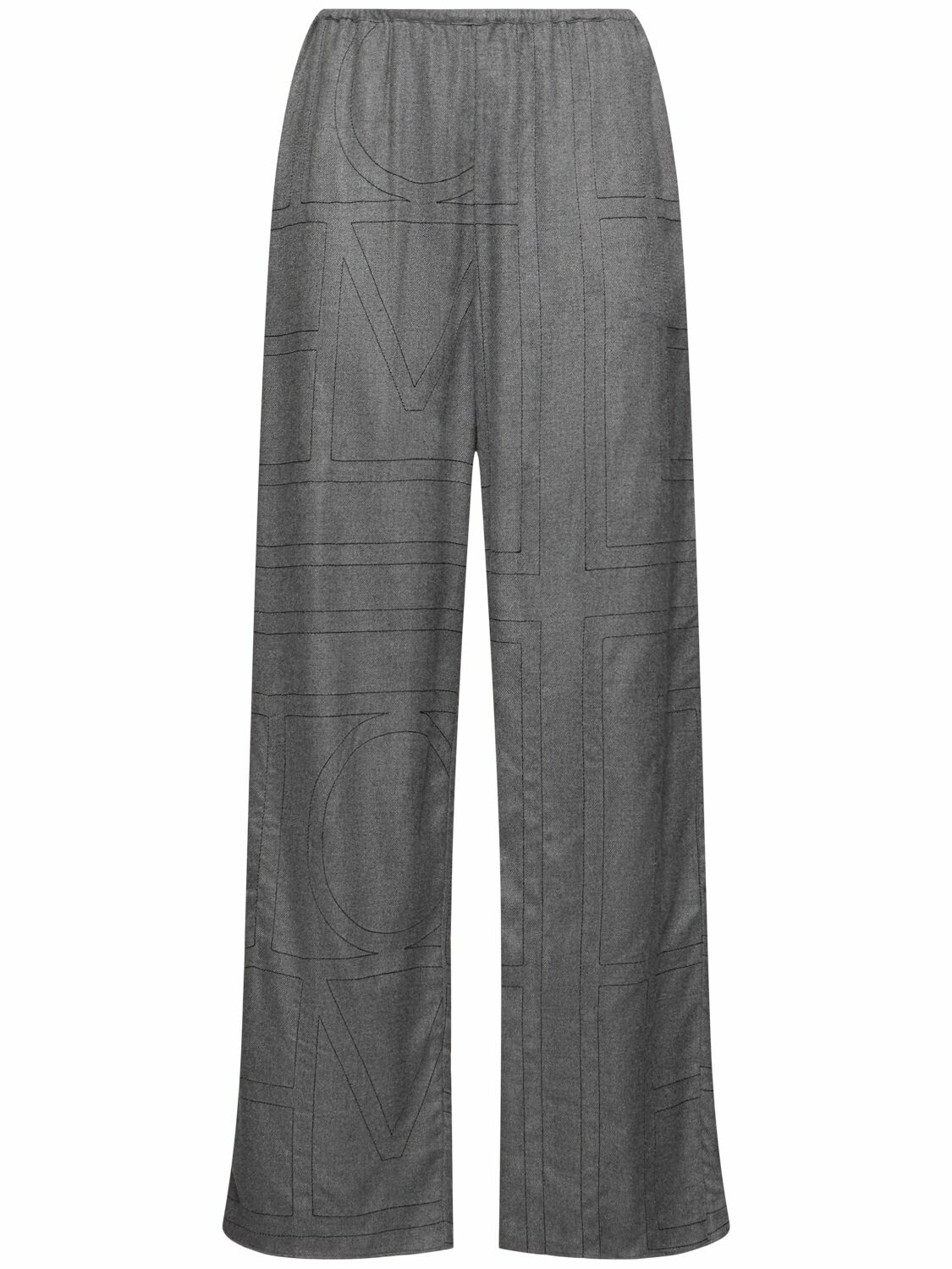 SS25【TOTEME】Black Hgh-waisted Loose MONOGRAM flannel Pants Monogram flannel pj bottoms black – TOTEME