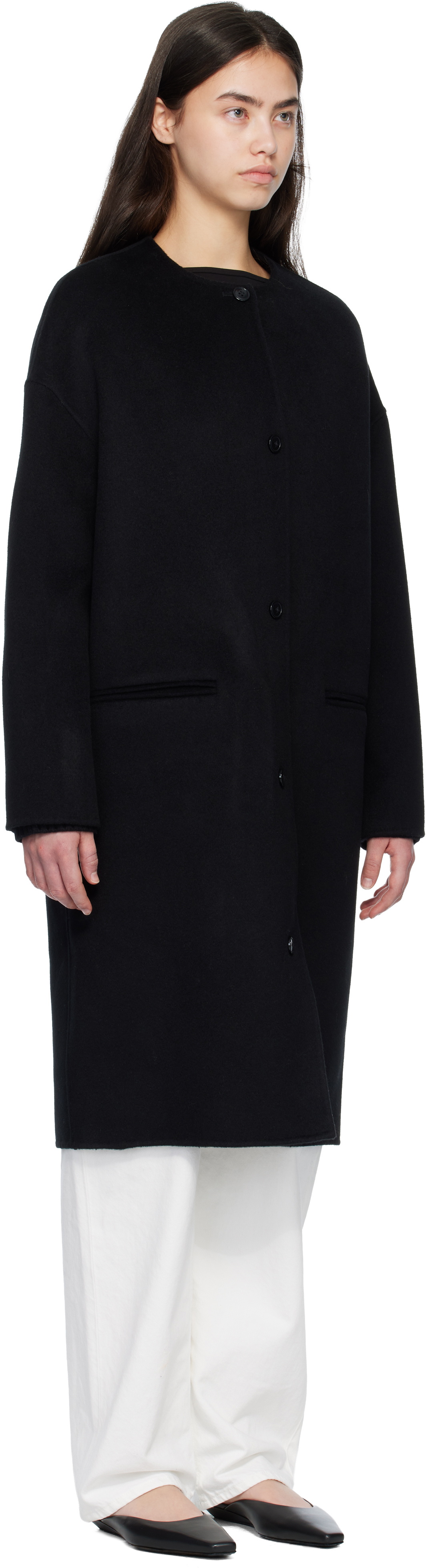 Loulou de Saison Black KERRY Wool Cashmere Drap Oval Coat