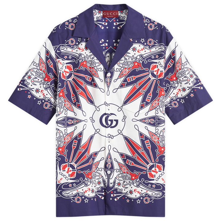 Photo: Gucci Men's Bandana Print Vacation Shirt in White/Blue