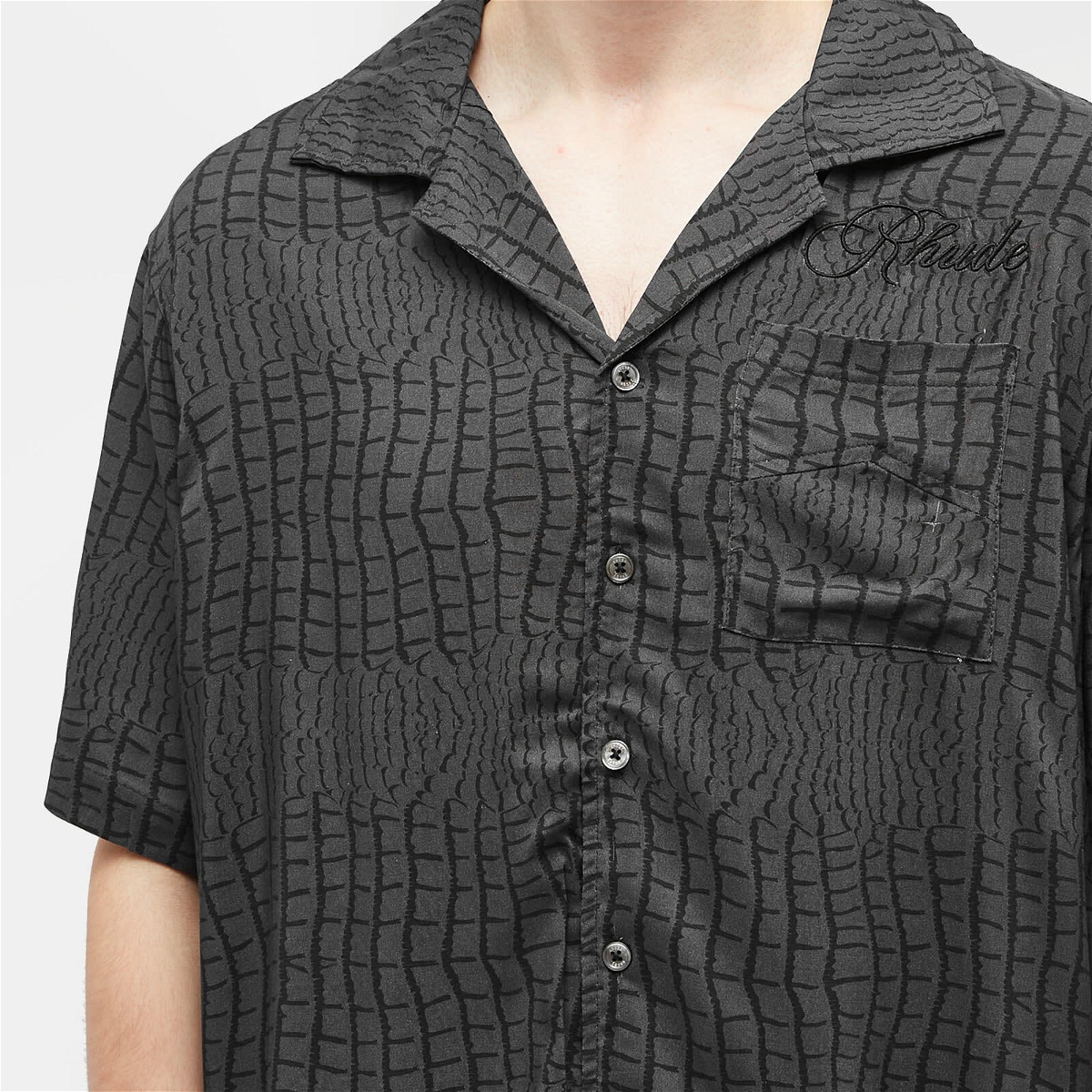 Rhude Men's Rayon Croc Print Vacation Shirt in Black