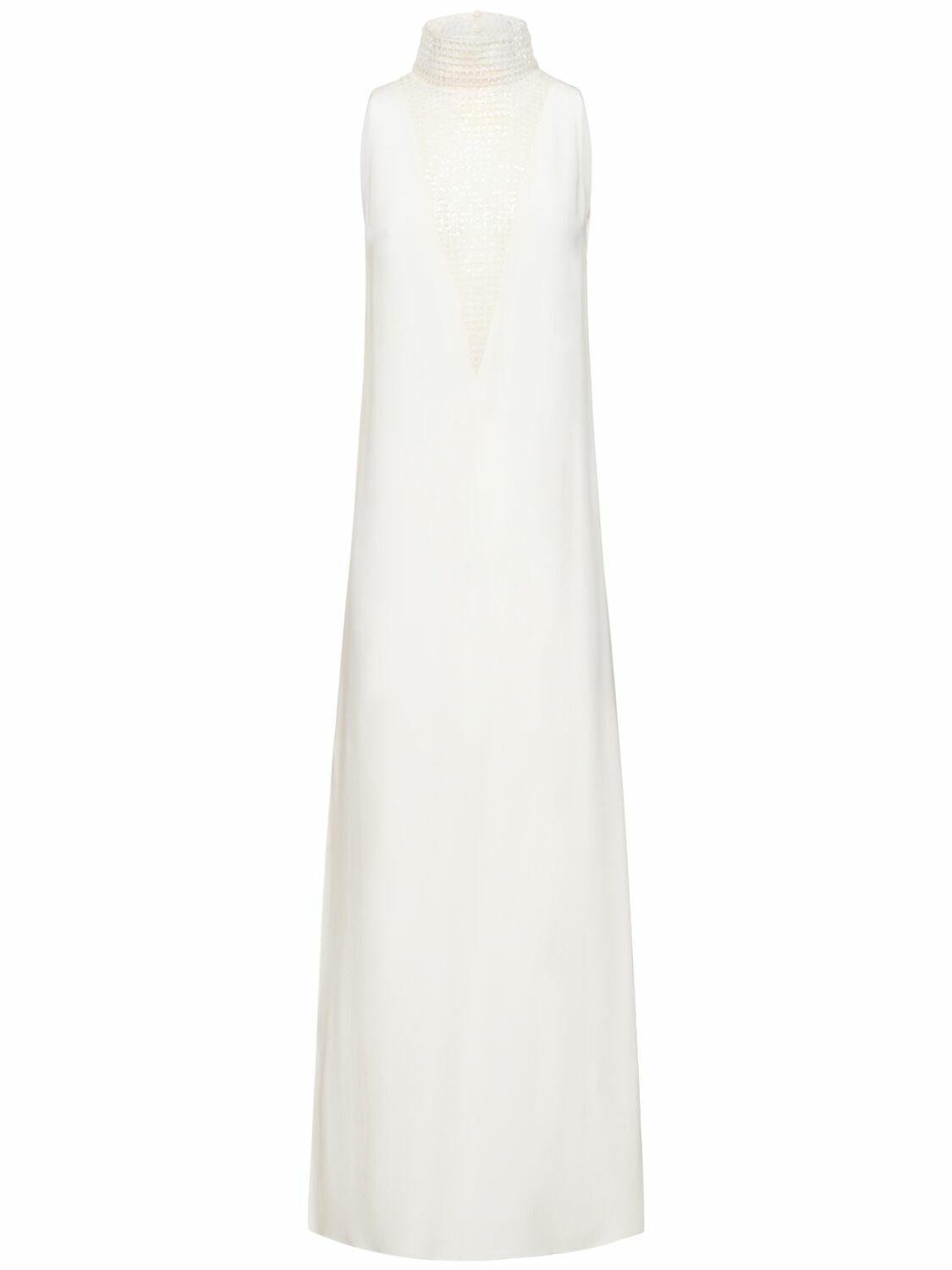BRUNELLO CUCINELLI - Sequin Net Turtleneck Silk Long Dress